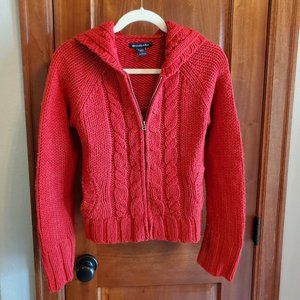 Red size large wool Abercrombie long sleeve full zip hooded sweater